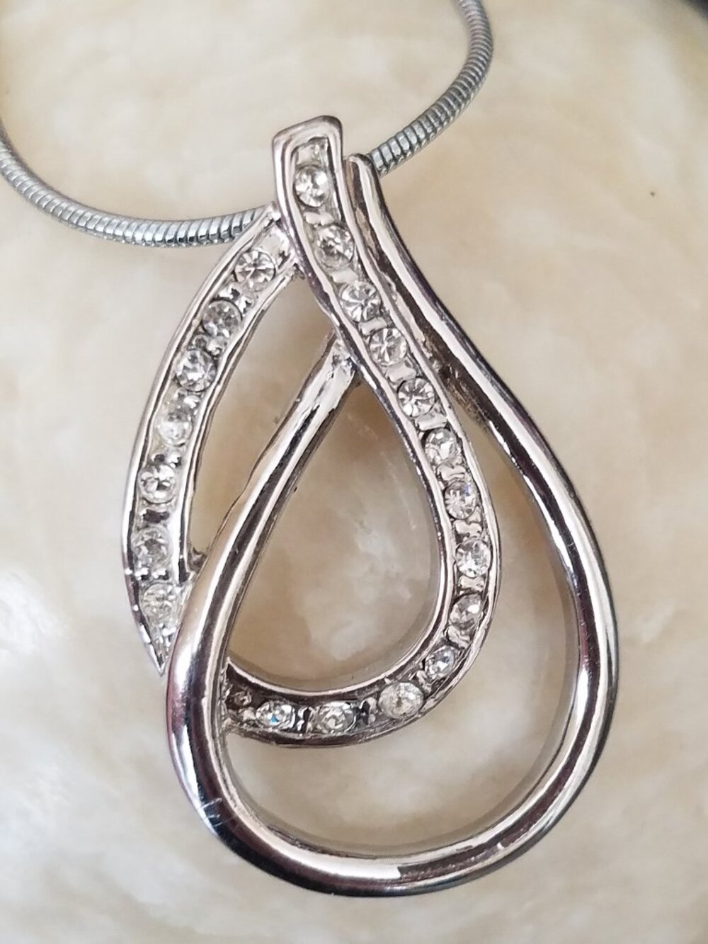 925 Sterling Silver Chain 17" Double Teardrop Pendant Rhodium Plated CZ 4.1g